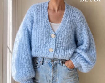 Strickanleitung Mohair Cardigan PDF, Damen Strickjacke, Oversize Cardigan, Halbpatent, Anfängerfreundlich, Deutsch XS-M XL
