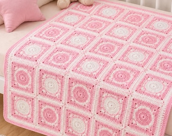 Baby Girl Crochet Blanket Pattern, Pink Nursery Baby Blanket PDF, Granny Square Baby Afghan, Baby Shower Gift Crochet Pattern
