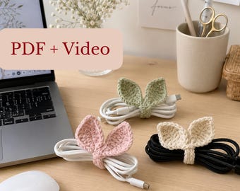Crochet Cable Holder Pattern, Leaf Bookmark PDF, Beginner Cable Organizer with Video Tutorial