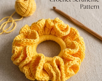 Patrón PDF para coletero de ganchillo con volantes fácil, tutorial rápido para principiantes, bonito accesorio para el cabello hecho a mano.