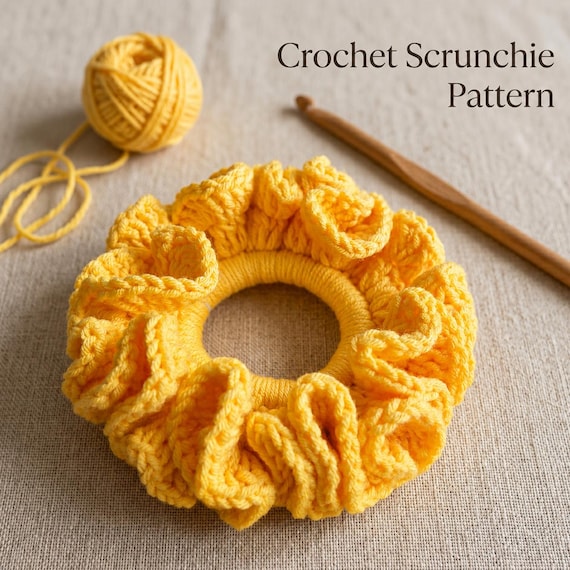 Easy Ruffle Crochet Scrunchie Pattern PDF, Quick Beginner Hair Tie Tutorial, Cute Handmade Hair Accessory Gift