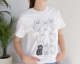 Camiseta minimalista con dibujo de gato / Camiseta con estampado de gatos dibujados a mano