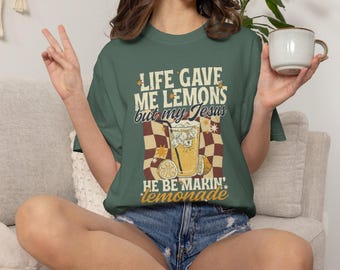Camiseta fofa retrô com limonada de Jesus, camiseta moderna de verão com temática religiosa, presente minimalista com inspiração religiosa, camiseta com frase inspiradora para o verão.