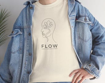 Camiseta Flow Line Art - Diseño minimalista de rostro y flores - Regalo para concienciar sobre la salud mental - Camiseta gráfica moderna de gran tamaño