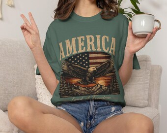 Camiseta con la bandera del águila americana / Camiseta gráfica "Tierra de la libertad"