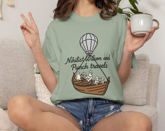 Camiseta de viajes de Wilson y Punch, con temática nihilista / Camiseta divertida de aventuras con animales / Camiseta vintage de globo aerostático / Ropa con estética gráfica