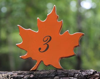 Autumn Leaves 6" Wedding Table Numbers, Wooden, Wedding reception, Painted, fall leaves