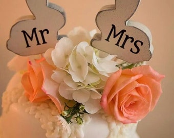 Mr and Mrs Love Bunnies Bunny Rabbit cake topper, custom, party favor, shower favors, wedding, home decor, spring decor