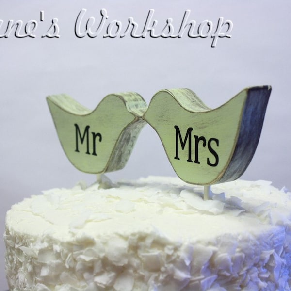 mr and mrs Love Bird cake topper, custom, love birds, party favor, shower favors, wedding, home decor, spring decor