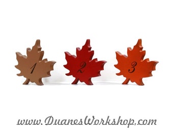 Autumn Leaves 6" Rustic Wedding Table Numbers, Wooden, Wedding reception, Painted, fall leaves