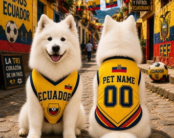 Custom Ecuador Soccer Pet Jersey, Personalized Pet Ecuador Soccer Jersey with Name Number, Festival, Puppy Sports Costume, Breathable Pet