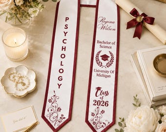 Custom Text Logo Graduation Stole, Personalized College Graduate PRINTED Stole, Your Design School Color Graduate Sash Class of 2026