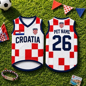 Custom Croatia Baby Bodysuit & Pet Soccer Jersey with Name Number, Croat Pride Game Day Outfit, Personalized Pet Mesh Soccer, Croatia Jersey image 1