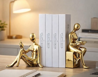 Fermalibri in ceramica a forma di ragazza, moderno supporto per libri con figura astratta, decorazione per mensole in oro e argento.