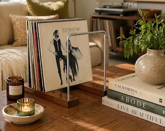 Walnut Wood Vinyl Record Holder, Adjustable LP Display Stand, Retro Music Organizer