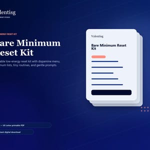 Utskrivbart Bare Minimum Reset Kit, Lågenergiplanerare, Dopaminmeny, Självvårdsmeny, Brain Dump, Skonsam Rutin, Digital Nedladdning PDF