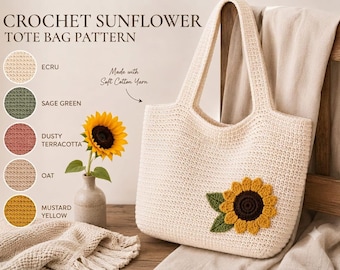 Sunflower Granny Square Crochet Bag Pattern PDF, Easy Purse/Tote Tutorial, Instant Download, DIY Crochet