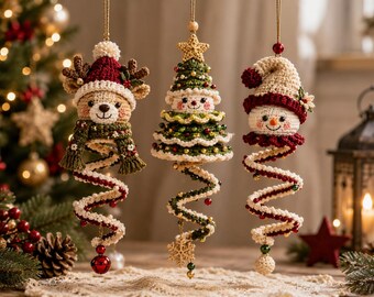 Christmas Spiral Ornament Crochet Pattern PDF | Santa, Reindeer & Tree Amigurumi | Easy Xmas Decor, Instant Download