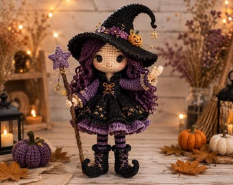 Beatrix the Little Witch Amigurumi Doll Crochet Pattern, Halloween PDF Tutorial, Multilingual en/fr/de/es/nl/it