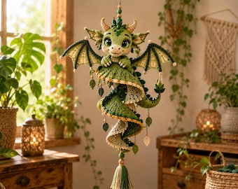 Dragon Crochet Wind Spinner PDF Pattern – Amigurumi Ombré Spiral Tail Hanger, 24–26 in, Adv Beginner/Intermediate