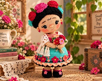 Frida Kahlo Inspired Crochet Doll Amigurumi Pattern PDF – Instant Download, Step-by-Step Tutorial, Beginner Friendly