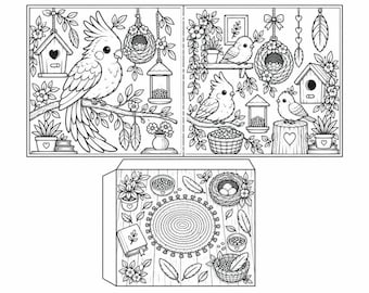 Printable Paper Birds, Birdhouse Coloring Craft for Kids – Cut, Color & Build DIY Activity Kit (Digital Download)