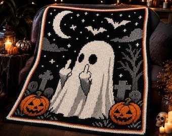 Halloween Ghost & Pumpkin C2C Crochet Blanket Pattern | Corner to Corner Graphgan | Spooky Halloween Afghan | Digital PDF