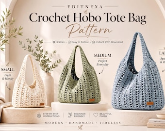 Boho Crochet Tote Bag Pattern PDF, Summer Beach Market Tote, Easy Beginner, Reusable Shopper, Instant Download