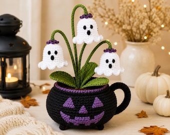 Ghost Flower Pot Crochet Pattern PDF - Jack O’ Lantern Halloween Amigurumi, DIY Decor, Beginner-Friendly