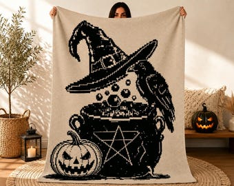 Halloween Witch Crochet Blanket Pattern, Witch Cauldron Raven Pumpkin Graphgan, Tapestry Crochet Pattern, Digital PDF