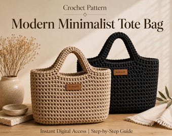 Chunky Crochet Tote Bag Pattern, Modern Minimalist Market Bag PDF, Beginner-Friendly Instant Digital Download, 2 Sizes