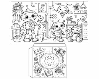 Robot Printable Paper Models - Digital Download Colouring, Model-Making Activity Sheets (JPEG & SVG)