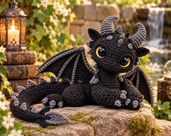 Black Dragon Amigurumi Crochet Pattern PDF – DIY Plush, Digital Download (en/es/fr), Beginner-Friendly