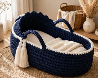 Crochet Hooded Moses Basket Pattern - Baby Crib DIY | 9mm Braided Cotton Cord | Video + PDF Instructions