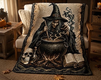 Gothic Witch Cauldron C2C Crochet Pattern, Halloween Blanket PDF, Raven & Skull Graphgan