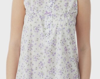 Cotton Rich Floral Sleeveless Nightdress: Summer Nightie, Relaxed Fit Sleepwear