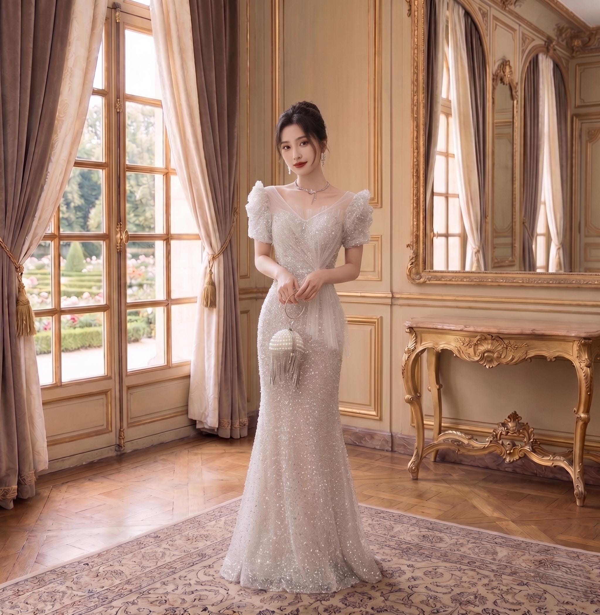 sachin and babi light blue dress Wedtrend Women Floral Print Champagne Pleated Princess Prom Dress with Puff  Sleeves  Wedtrend UK
