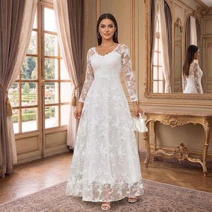 White Modest Engagement Dress
