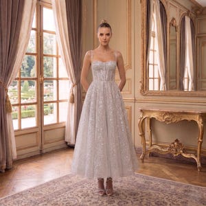 White Tea Length Sparkly Dress - Etsy