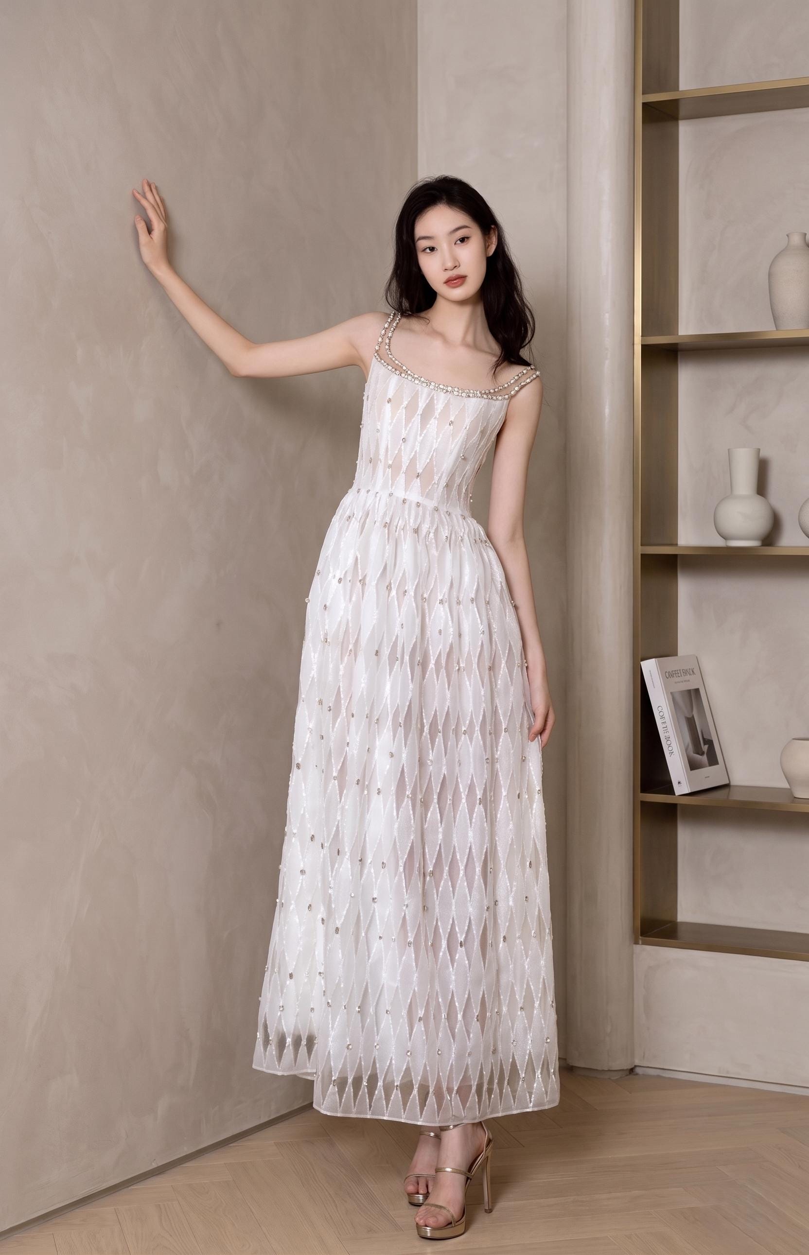 pearl formal dresses Pearl Embellished White Elegance Gown – KUJTA & MERI