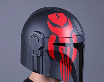 Black & Red Mandalorian Helmet Inspired Steel Armor Replica | Boba Fett Style Cosplay Helmet | Sci-Fi Warrior Collectible