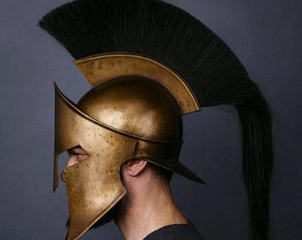Battle Edition Spartan Helmet King Leonidas Helmet | 300 Movie Spartan Warrior Helmet | Greek Cosplay LARP Armor with Display Stand