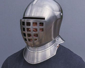 Stainless Steel Tournament Knight Helmet | Medieval LARP Armor Helmet | Wearable Crusader Helmet for Cosplay & Reenactment