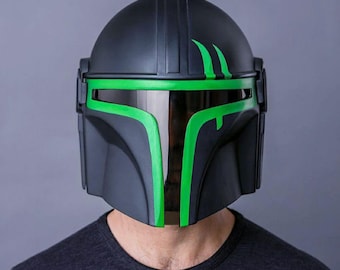 Stalen helm geïnspireerd op Black Mandalorian | Cosplayhelm in Boba Fett-stijl | Sci-Fi krijgerspantser, rekwisiet en verzamelobject