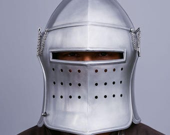 Medieval Barbute Warrior Helmet with Visor | Templar Knight Steel Helmet for Cosplay LARP Reenactment & Display