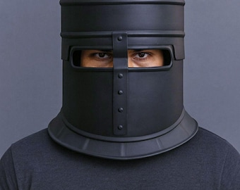Solaire Inspired Knight Helmet Blackened Medieval Great Helmet | 18G Steel Cosplay Helmet | Fantasy Armor Gift for Dark Souls Fans