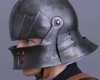 Epic Dark Sallet Helmet Large Size | Medieval Steel Knight Helmet for LARP Cosplay Renaissance Fair & Reenactment