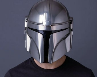 Mandalorian Inspired Steel Helmet Replica | Boba Fett Style Cosplay Helmet | Sci-Fi Warrior Armor Prop & Collectible