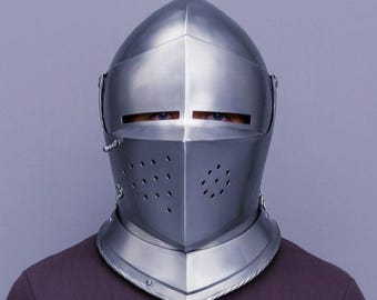 Medieval Bascinet Knight Helmet | 18 Gauge Steel Armor Helmet for Reenactment LARP Cosplay & Renaissance Fair