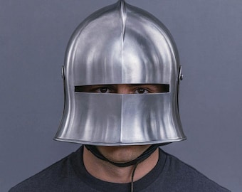 Handmade 18 Gauge Steel Sallet Helmet | Wearable Medieval Knight Armor for LARP Cosplay Reenactment & Renaissance Faire